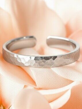 Solid Sterling Silver Hammered Adjustable Ring, Minimalist Unisex Jewelry